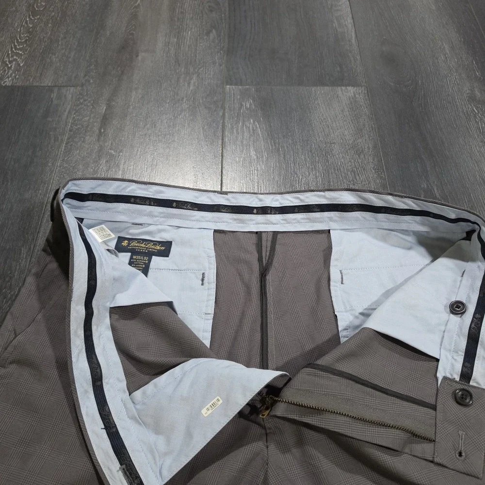 Brooks Brothers Advantage Chino Clark Pant Men 35x32 Gray Plaid Stretch Supima‎